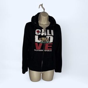 Black Graphic Zip-Up Jacket with California Design
